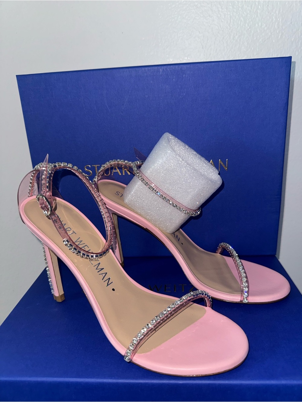 Stuart Weitzman NudistGlam 100 Light Pink Crystal Embellished 120mm Heel Sandal